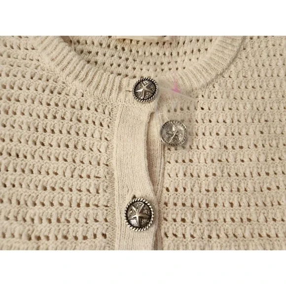 Lucky Brand Short Sleeve Knit Cardigan Cream Color Womens Medium Button Front - Picture 3 of 8